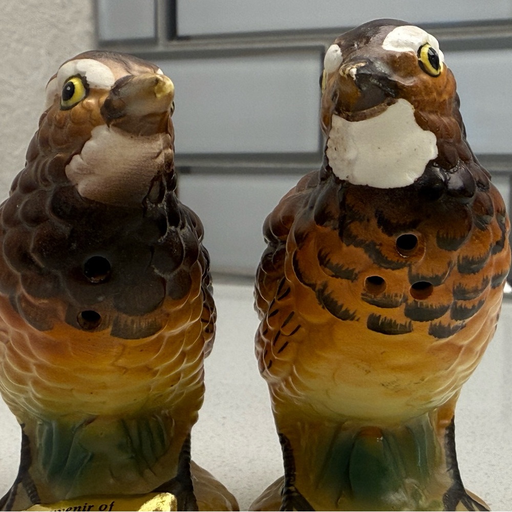Vintage Salt & Pepper Shakers Souvenir Lewiston Michigan Quails Pair of Birds - Picture 11 of 13